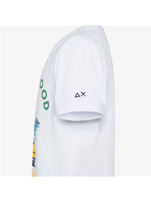 T-shirt in jersey di cotone con stampa bianco/giallo SUN 68 | T36341/0123